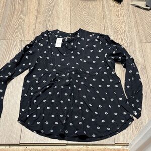 LOFT Black Floral Blouse